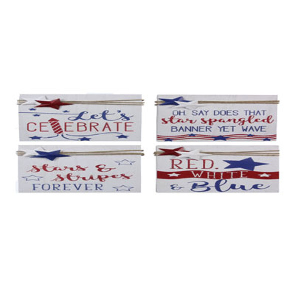 WALL SIGN 4TH OF JULY 4ASST WOOD 9.25X1.25X6.5 PP$4.99