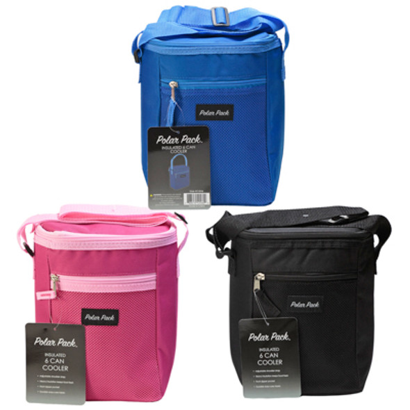 COOLER 6CAN VERTICAL INSULATED 4ASSORTED SOILD COLORS POLAR PACK