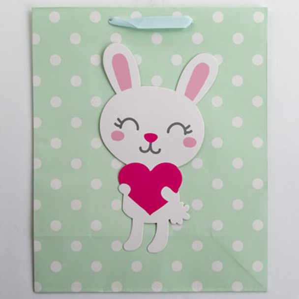 GIFT BAG 12.25 X 10 X 4 LRG CUB EMBELLISHED BUNNY W/DOTS