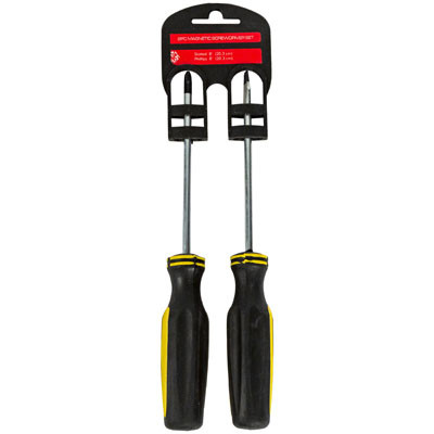 SCREWDRIVER SET 2PK 8IN MAGNETIC FLAT/PHILLIPS BLK/YLW HANDLE HARDWARE PLASTIC HANDLE