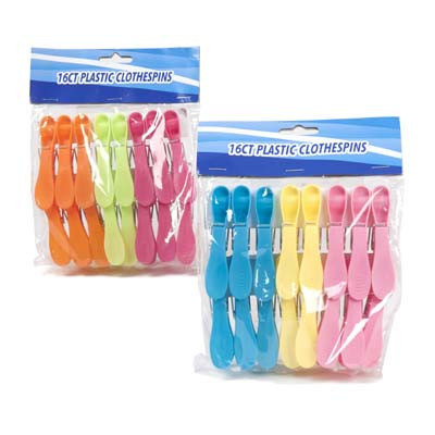 CLOTHESPINS PLASTIC 16CT 2ASST MULTI-COLOR COMBOS CLEANING PBH