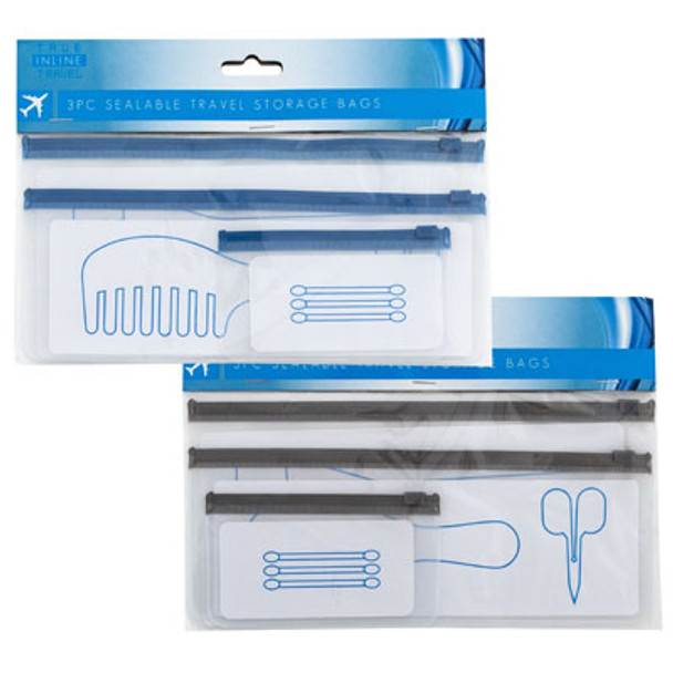 TRAVEL STORAGE BAG W/ZIPPER 3PC EVA S/M/L PER PACK 2AST CLRHBA PBH