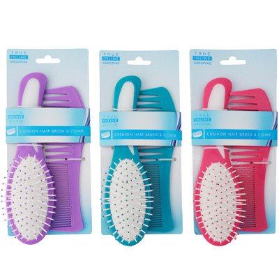 HAIR BRUSH & COMB SET 3AST COLORS 7.09IN COMB/8.07IN BRUSH SLEEVE TCD