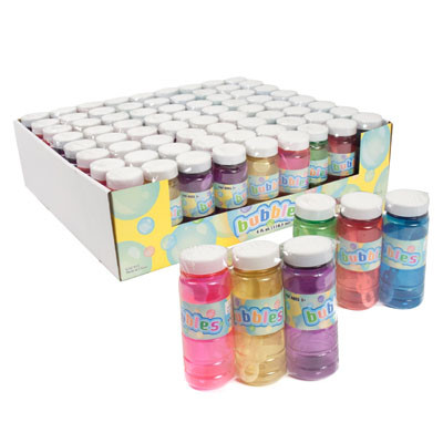 BUBBLES 3PK 4OZ TRANSLUCENT AST COLOR BOTTLES IN 24PC TRAY PDQ SHRINK W/COLOR LABEL