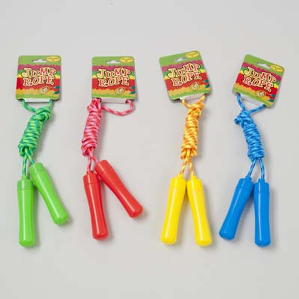 JUMP ROPE 7FT PLASTIC HANDLE 4AST COLORS BARBELL HEADER