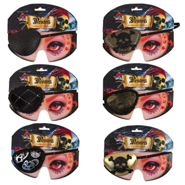 PIRATE EYEPATCH 6ASST COSTUME ACCESSORY POLYESTER/ILLUS BACKER CARD/OPP BAG