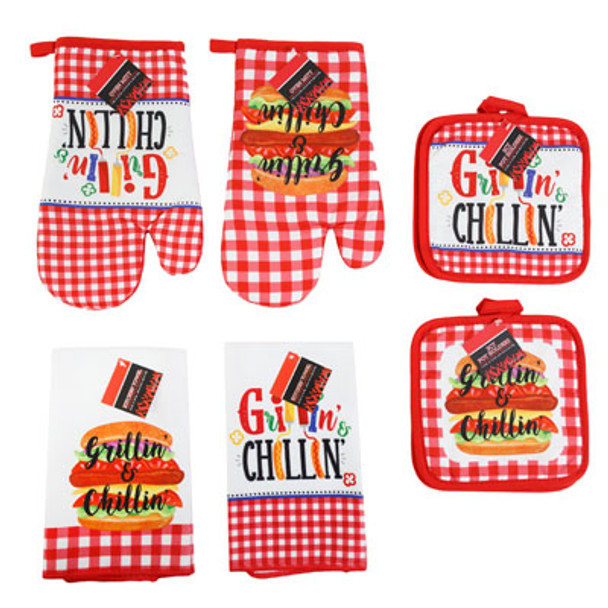 BBQ POTHOLDER/MITT/TOWEL 6 AST EA IN 2AST PRINTS HT/JHOOK