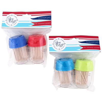 TOOTHPICK DISPENSER 2PK W/90 PICKS SUMMER COLORS/PBH