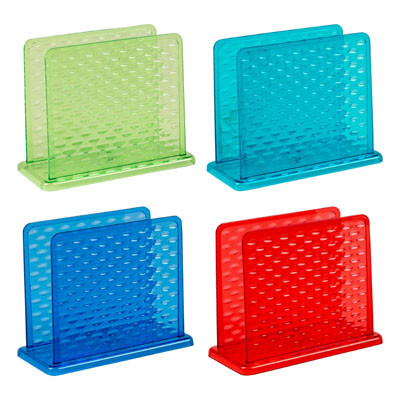 NAPKIN HOLDER PLASTIC W/PEBBLED FINISH IN 4 SUMMER TINTS S/S LBL
