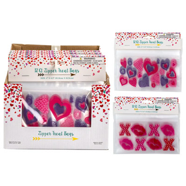 TREAT BAG ZIPPER 12CT VALENTINE 2 ASST DESIGNS 4X6.5IN/36PC PDQ0.04MM PB INSERT HEADER TREAT BAG ZIPPER 12CT VALENTINE 2 ASST DESIGNS 4X6.5IN/36PC PDQ0.04MM PB INSERT HEADER