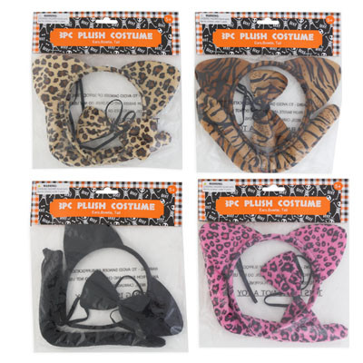 COSTUME ANIMAL SET 3PC PLUSH 4AST EARS HEADBAND/BOWTIE/TAILHLWN PBH