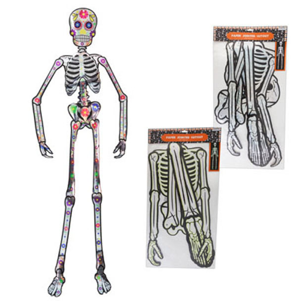 SKELETON JOINTED PAPER CUTOUT 5FT/60IN 3AST FINISH HLWN PBH METALLIC/HOLOGRAM/GID STOCKLOT