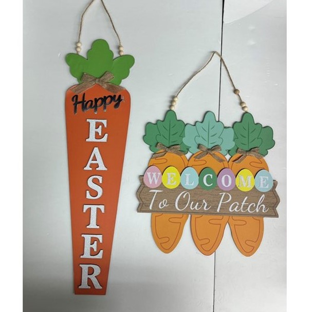 EASTER CARROT DECOR MDF HANGING & TABLE 6AST EMBELLISHED