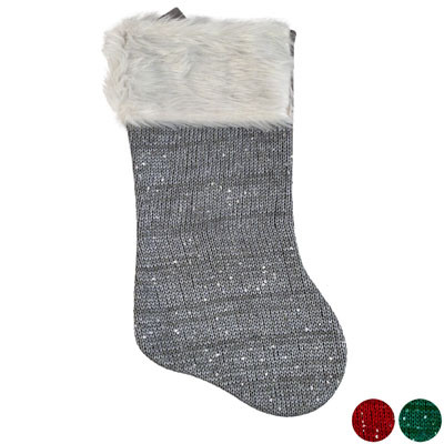 STOCKING KNIT W/SEQUINS DELUXE PLUSH CUFF 18IN 3AST CLR HT/JHK
