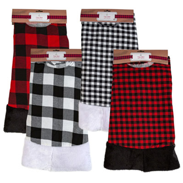 TREE SKIRT 36IN DIA BUFFALO CHECK 4AST PATTERNS/XMAS HEADERVELCRO CLOSURE