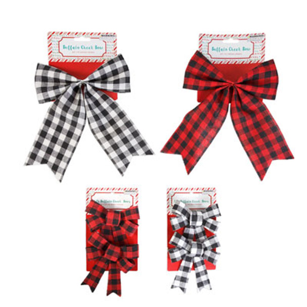 BOW CHRISTMAS BUFFALO CHECK 2AST CLRS 6.5X10 1PK/4X5.5 2PK RED/BLACK & WHITE/BLACK TCD