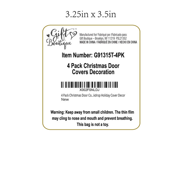 DOOR COVER CHRISTMAS 30X60IN4PK-1 OF EA DESIGN IN PBWITH CUSTOMER AMAZON LABEL