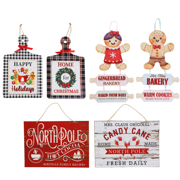 CHRISTMAS WALL DECOR SIGNS MDF 6AST W/GLITTER COMPLY/LABEL