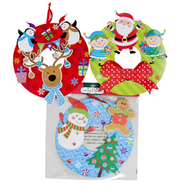 WREATH GLITTER & TIP-ON PAPER 15IN 3ASST HOLIDAY DESIGN IN PBH