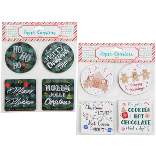 COASTERS PAPER 8PK HOLIDAY 2AST NOVELTY FUN SAYINGS/XMAS PBH