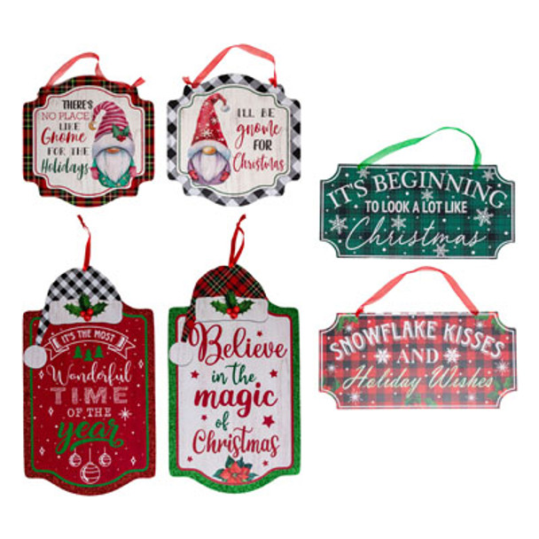 WALL PLAQUE HANGIN CHRISTMAS W/GLITTER TRADITIONAL MDF 6AST HT