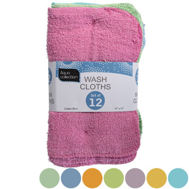 WASH CLOTHS 12PK 11X11 RANDOMASSORTED COLORS BANDED SEE N2#2119-12WC