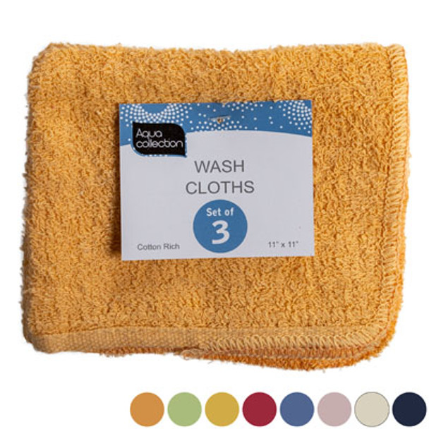 WASH CLOTHS 3PK 11X11 ASSORTED COLORS PEGGABLE SEE N2 #2120-3WC