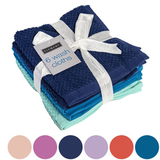 WASH CLOTHS 6PK 12X12 RANDOMASSORTED COLORS BANDED SEE N2#WC533-6