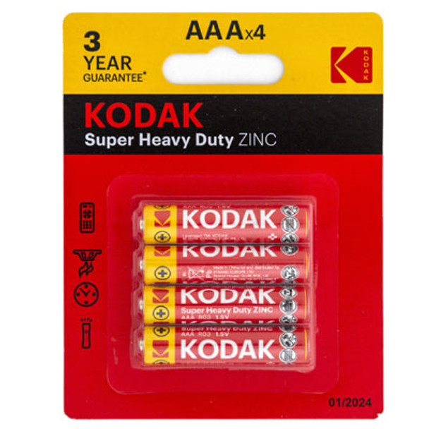 BATTERIES 4PK AAA KODAK HEAVY DUTY CARDED