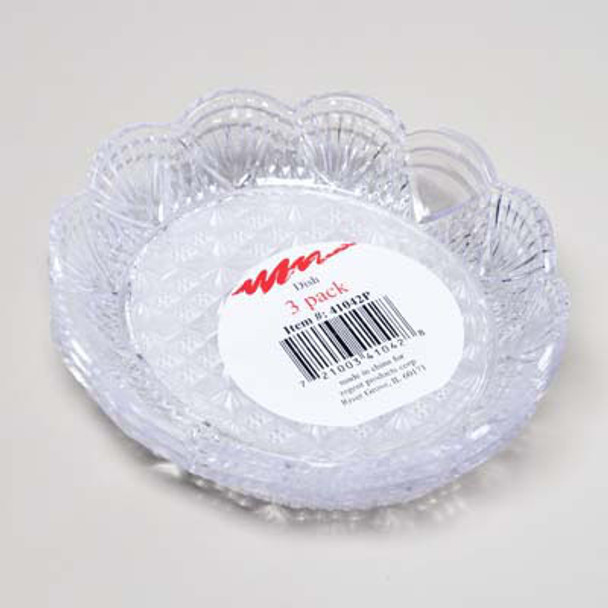 DISH CLEAR ROUND 3PK 6-1/4IN GLASS-LOOK IN PDQ