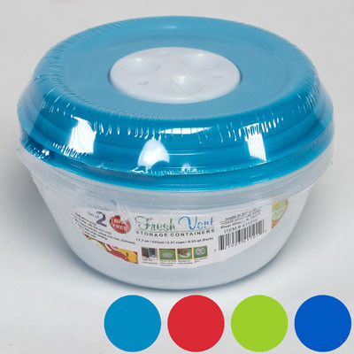 FOOD STORAGE SET OF 2   17.7 OZ 525 ML ROUND FRESH VENT 4 COL LIDS IN PDQ #5312X2N