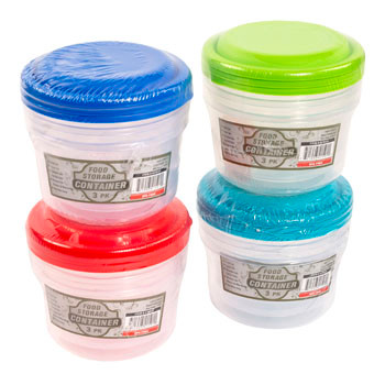 FOOD STORAGE CONTAINER ROUND 3PK4 COLOR LIDS/CLEAR BOTTOM IN PDQ#NEW CONT 1