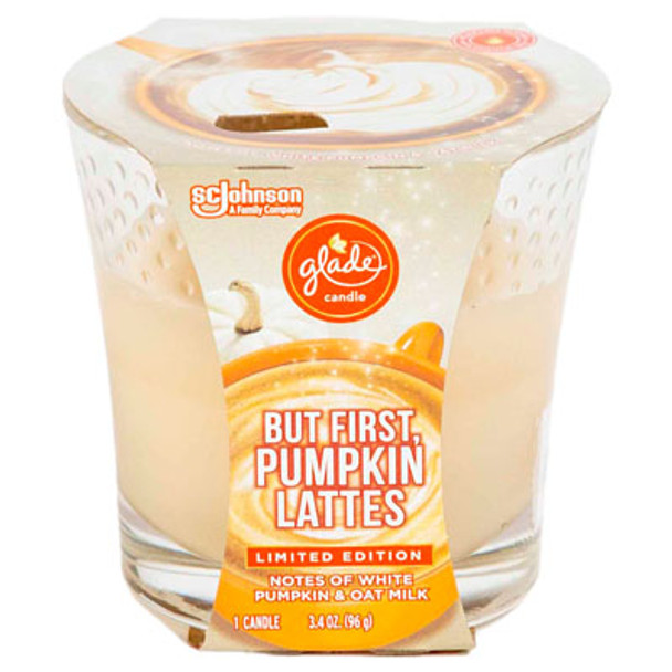 CANDLE GLADE BUT FIRST PUMPKIN LATTES 1PK 3.4 OZ *3.99* CANDLE GLADE BUT FIRST PUMPKIN LATTES 1PK 3.4 OZ *3.99*