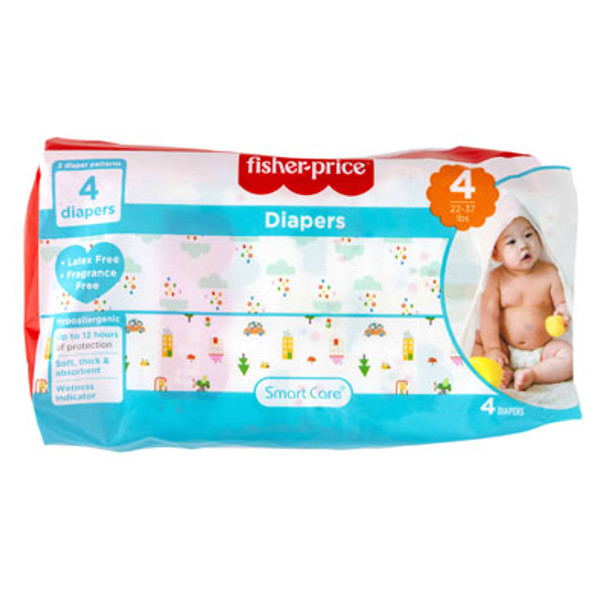 DIAPERS 4CT FISHER PRICE SIZE 4 WETNESS INDICATOR