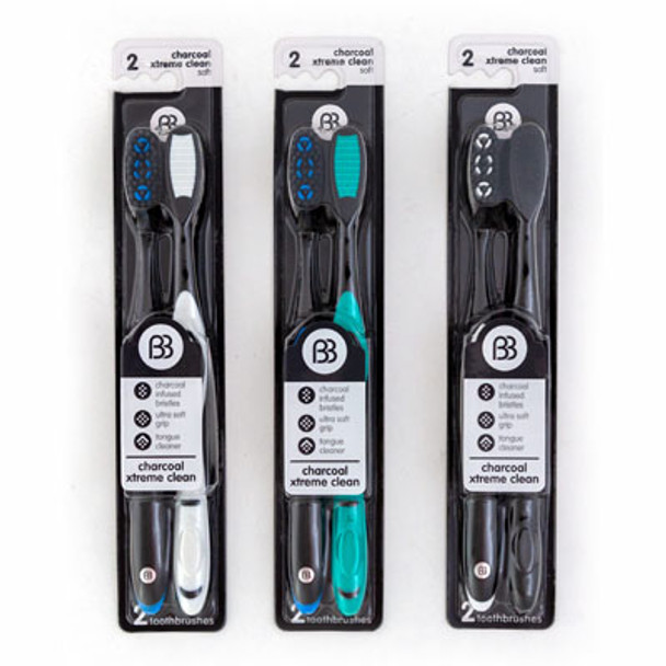 TOOTHBRUSH ADULT 2PK CHARCOALSOFT BRISTLE CARDED