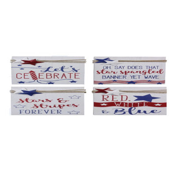 WALL SIGN 4TH OF JULY 4ASST WOOD 9.25X1.25X6.5 PP$4.99