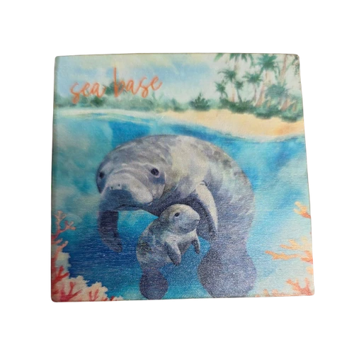 Wooden Magnet Manatee & Baby
