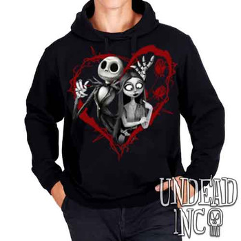 Jack & Sally Heart Black & Grey - Mens / Unisex Fleece Hoodie