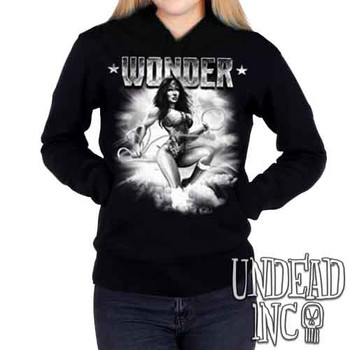 Wonder Woman Black & Grey - Ladies / Juniors Fleece Hoodie