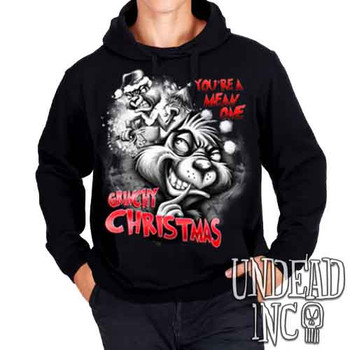 "You're a mean one" Grinch Christmas Black & Grey - Mens / Unisex Fleece Hoodie