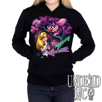 Alice In Wonderland Cheshire Cat THAT WAY - Ladies / Juniors Fleece Hoodie