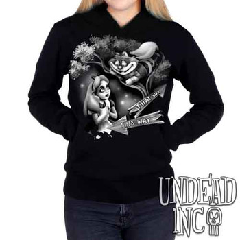 Alice In Wonderland Cheshire Cat THAT WAY Black & Grey - Ladies / Juniors Fleece Hoodie