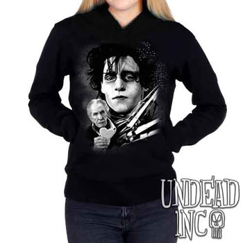 Edward Scissorhands & Vincent Price Black & Grey - Ladies / Juniors Fleece Hoodie