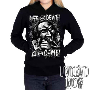 SAW Puppet Life Or Death Black & Grey - Ladies / Juniors Fleece Hoodie