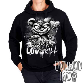 Undead Inc Scare Bear Of Bleeding Hearts Black & Grey - Mens / Unisex Fleece Hoodie