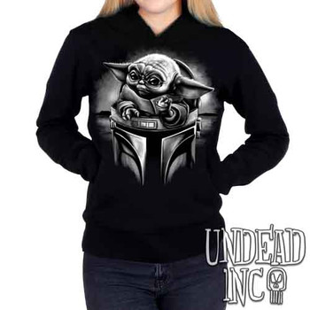 The Child Mando Helmet Black & Grey - Ladies / Juniors Fleece Hoodie