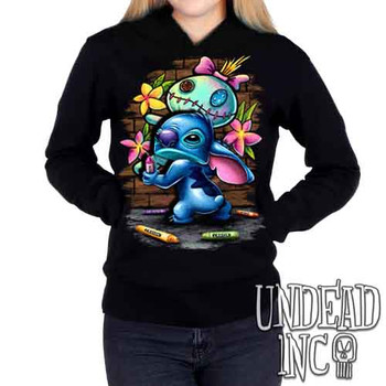 Stitch Crayon Graffiti  - Ladies / Juniors Fleece Hoodie