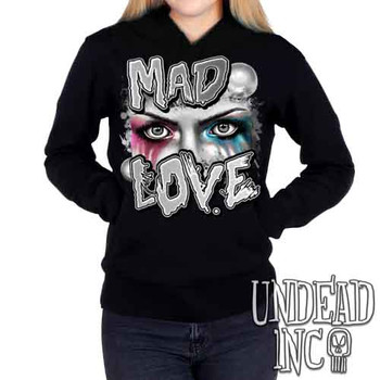 Harley Quinn Mad Love Black & Grey  - Ladies / Juniors Fleece Hoodie
