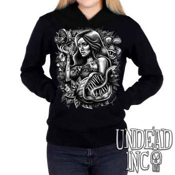 Poison Ivy Black & Grey - Ladies / Juniors Fleece Hoodie