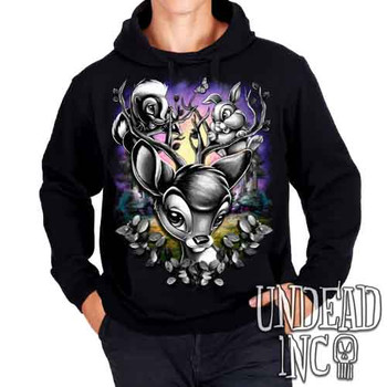 Bambi Woodland Antlers Black & Grey - Mens / Unisex Fleece Hoodie